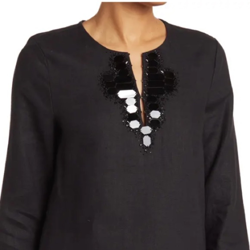 Donna Karan New York Linen Jewel Embellished Tunic - Picture 4 of 12